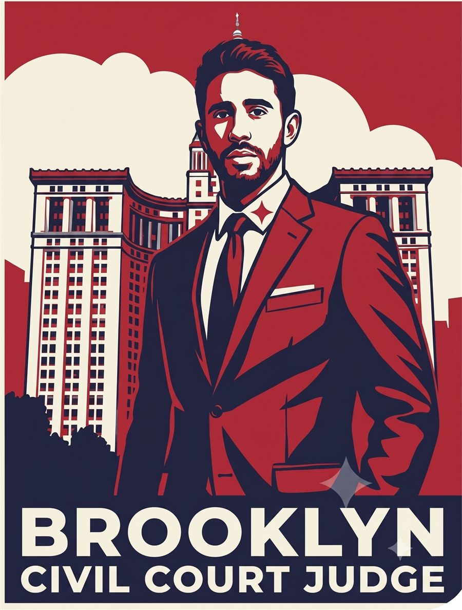 Brooklyn Civil Court Judge campaign poster in navy and red